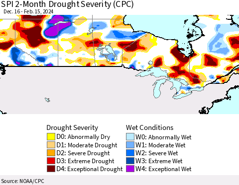 Canada SPI 2-Month Drought Severity (CPC) Thematic Map For 12/16/2023 - 2/15/2024