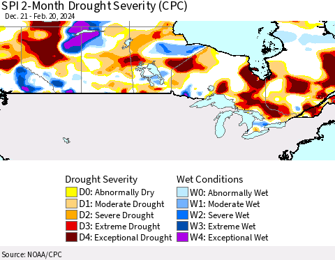 Canada SPI 2-Month Drought Severity (CPC) Thematic Map For 12/21/2023 - 2/20/2024