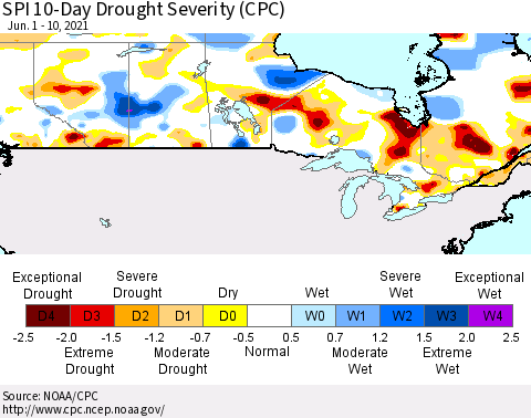 Canada SPI 10-Day Drought Severity (CPC) Thematic Map For 6/1/2021 - 6/10/2021