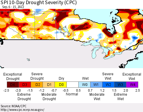 Canada SPI 10-Day Drought Severity (CPC) Thematic Map For 9/6/2022 - 9/15/2022