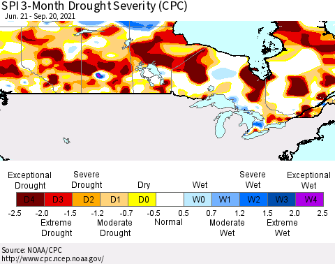 Canada SPI 3-Month Drought Severity (CPC) Thematic Map For 6/21/2021 - 9/20/2021