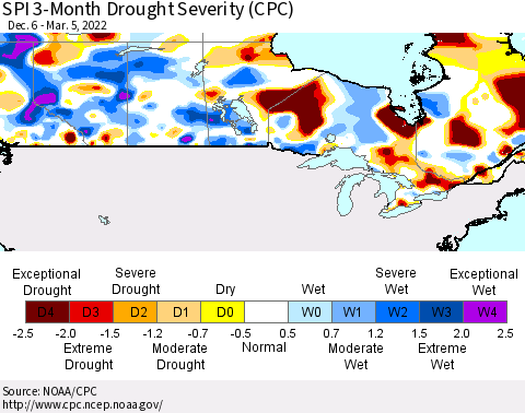 Canada SPI 3-Month Drought Severity (CPC) Thematic Map For 12/6/2021 - 3/5/2022