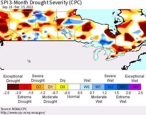 Canada SPI 3-Month Drought Severity (CPC) Thematic Map For 9/16/2022 - 12/15/2022