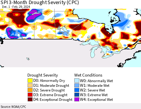 Canada SPI 3-Month Drought Severity (CPC) Thematic Map For 12/1/2023 - 2/29/2024
