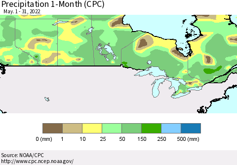 Canada Precipitation 1-Month (CPC) Thematic Map For 5/1/2022 - 5/31/2022
