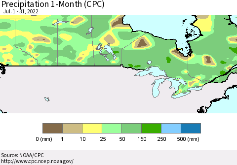Canada Precipitation 1-Month (CPC) Thematic Map For 7/1/2022 - 7/31/2022
