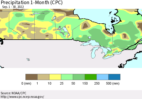 Canada Precipitation 1-Month (CPC) Thematic Map For 9/1/2022 - 9/30/2022