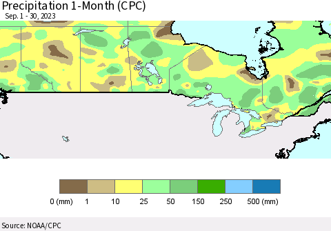 Canada Precipitation 1-Month (CPC) Thematic Map For 9/1/2023 - 9/30/2023