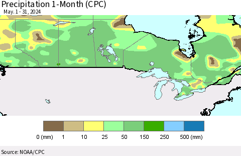 Canada Precipitation 1-Month (CPC) Thematic Map For 5/1/2024 - 5/31/2024