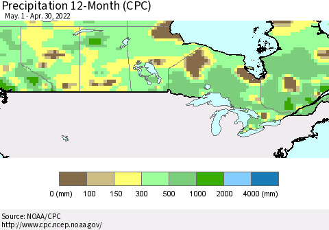 Canada Precipitation 12-Month (CPC) Thematic Map For 5/1/2021 - 4/30/2022