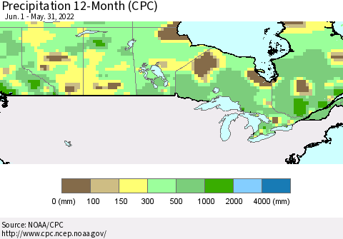 Canada Precipitation 12-Month (CPC) Thematic Map For 6/1/2021 - 5/31/2022