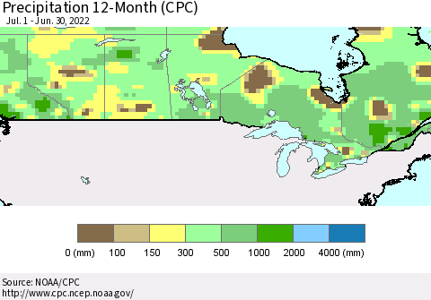 Canada Precipitation 12-Month (CPC) Thematic Map For 7/1/2021 - 6/30/2022