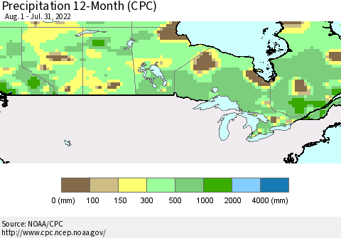 Canada Precipitation 12-Month (CPC) Thematic Map For 8/1/2021 - 7/31/2022