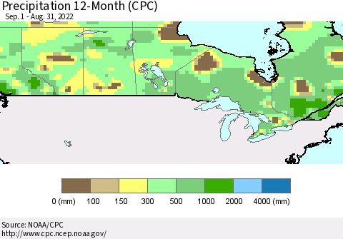 Canada Precipitation 12-Month (CPC) Thematic Map For 9/1/2021 - 8/31/2022