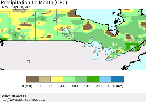 Canada Precipitation 12-Month (CPC) Thematic Map For 5/1/2022 - 4/30/2023