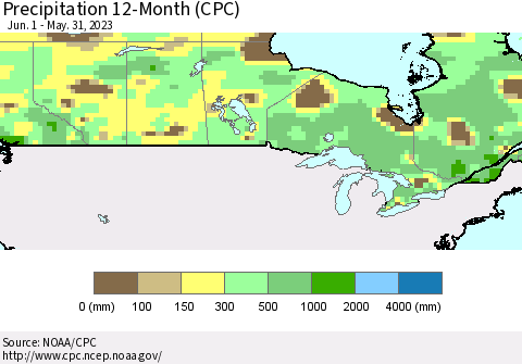 Canada Precipitation 12-Month (CPC) Thematic Map For 6/1/2022 - 5/31/2023