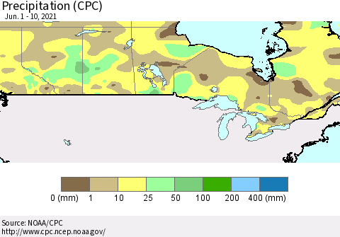Canada Precipitation (CPC) Thematic Map For 6/1/2021 - 6/10/2021
