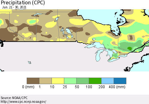 Canada Precipitation (CPC) Thematic Map For 6/21/2021 - 6/30/2021
