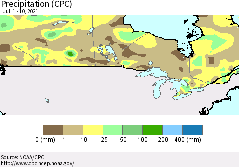 Canada Precipitation (CPC) Thematic Map For 7/1/2021 - 7/10/2021