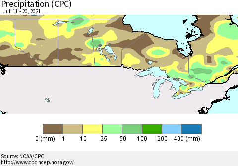 Canada Precipitation (CPC) Thematic Map For 7/11/2021 - 7/20/2021