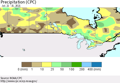 Canada Precipitation (CPC) Thematic Map For 7/21/2021 - 7/31/2021