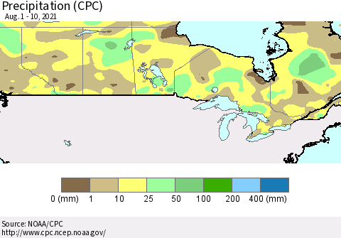 Canada Precipitation (CPC) Thematic Map For 8/1/2021 - 8/10/2021