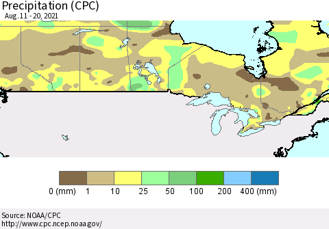 Canada Precipitation (CPC) Thematic Map For 8/11/2021 - 8/20/2021