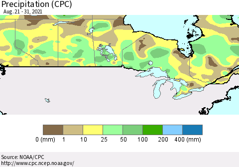 Canada Precipitation (CPC) Thematic Map For 8/21/2021 - 8/31/2021