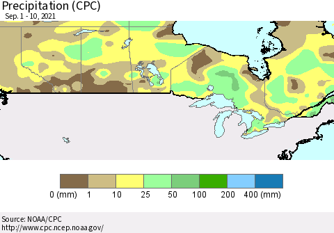 Canada Precipitation (CPC) Thematic Map For 9/1/2021 - 9/10/2021