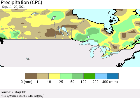 Canada Precipitation (CPC) Thematic Map For 9/11/2021 - 9/20/2021