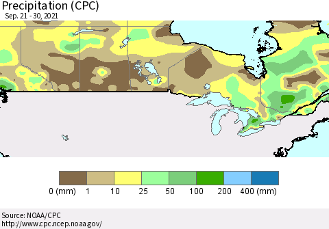 Canada Precipitation (CPC) Thematic Map For 9/21/2021 - 9/30/2021
