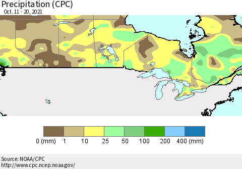 Canada Precipitation (CPC) Thematic Map For 10/11/2021 - 10/20/2021