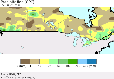 Canada Precipitation (CPC) Thematic Map For 10/21/2021 - 10/31/2021