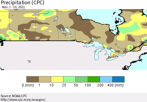 Canada Precipitation (CPC) Thematic Map For 11/1/2021 - 11/10/2021