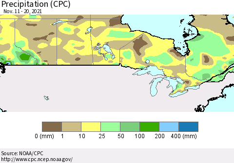 Canada Precipitation (CPC) Thematic Map For 11/11/2021 - 11/20/2021