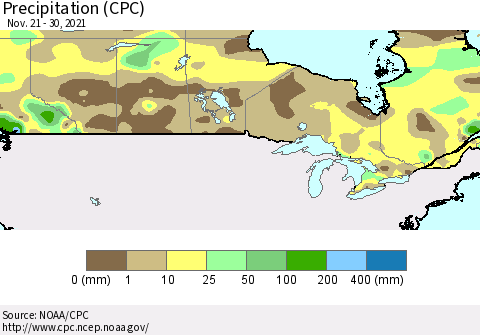 Canada Precipitation (CPC) Thematic Map For 11/21/2021 - 11/30/2021
