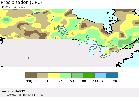 Canada Precipitation (CPC) Thematic Map For 5/21/2022 - 5/31/2022