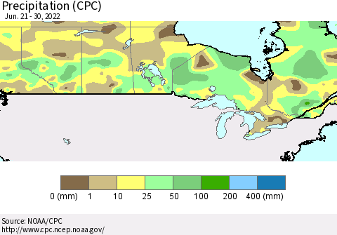 Canada Precipitation (CPC) Thematic Map For 6/21/2022 - 6/30/2022