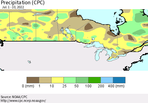 Canada Precipitation (CPC) Thematic Map For 7/1/2022 - 7/10/2022