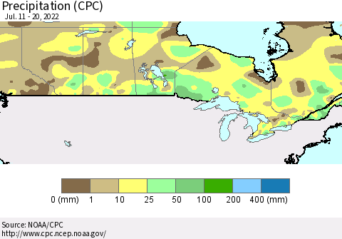 Canada Precipitation (CPC) Thematic Map For 7/11/2022 - 7/20/2022