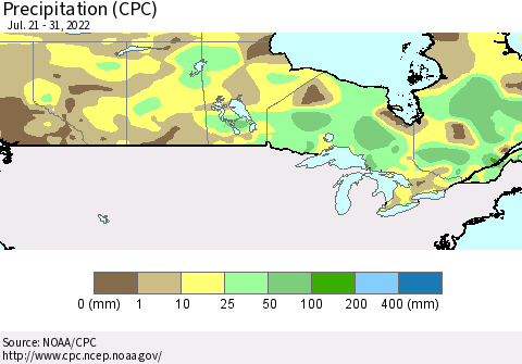 Canada Precipitation (CPC) Thematic Map For 7/21/2022 - 7/31/2022