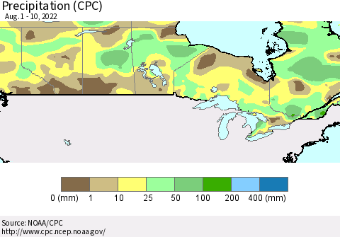Canada Precipitation (CPC) Thematic Map For 8/1/2022 - 8/10/2022