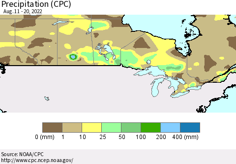Canada Precipitation (CPC) Thematic Map For 8/11/2022 - 8/20/2022