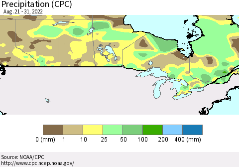 Canada Precipitation (CPC) Thematic Map For 8/21/2022 - 8/31/2022