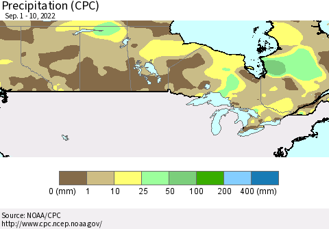 Canada Precipitation (CPC) Thematic Map For 9/1/2022 - 9/10/2022