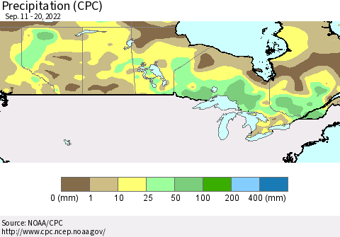 Canada Precipitation (CPC) Thematic Map For 9/11/2022 - 9/20/2022