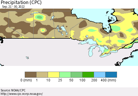 Canada Precipitation (CPC) Thematic Map For 9/21/2022 - 9/30/2022