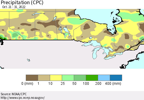 Canada Precipitation (CPC) Thematic Map For 10/21/2022 - 10/31/2022