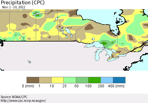 Canada Precipitation (CPC) Thematic Map For 11/1/2022 - 11/10/2022