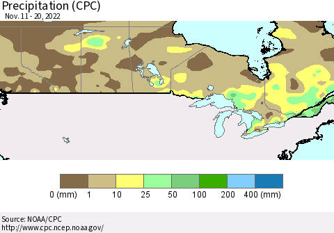 Canada Precipitation (CPC) Thematic Map For 11/11/2022 - 11/20/2022